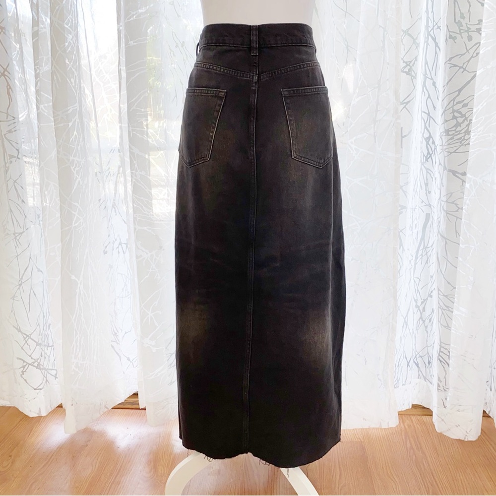 REFORMATION JEANS BLACK NILA DENIM FRONT SLIT MAXI SKIRT - Picture 4 of 15